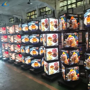 Multi layer Design Easy Floor Standing Vertical Rotating LED Billboard Square Advertising Light Box for Mall Catering