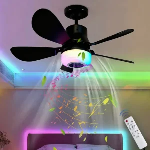 Multifunctional E27 LED Ceiling Fan Light + BT Speaker RGB Color Changing Detachable Fan Blades Remote Control