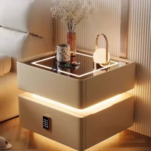 Multifunctional Floating Smart Bedside Cabinet LED Light Nightstand with Wireless Charger and Bluetooth for Bedroom Use
