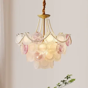 Multiple Layers French Romantic Colorful Chandelier with Pearls Donut Glass Luxury Ceiling Pendant Light for Living Room Hotel