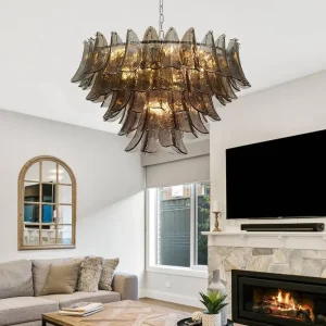 Murano Handmade Glass Chandelier Smoked Grey Layered Pendant Light for Living Room Dining Villa