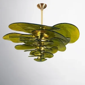 Murano Style Green Glass Chandelier Hand Blown Artistic Pendant Light for Living Room & Dining Area