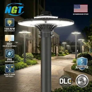 NGT LED Post Top Light 60W 200W CCT Adjustable IP65 Waterproof Outdoor Area Lighting Pole Lamp for Parking Lot & Garden Street
