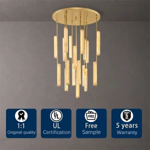 Natural Alabaster Linear Chandelier Solid Brass Multi Tier Pendant Light OEM Custom Luxury Ceiling Lamp for Villa Living Room