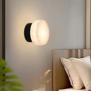 Natural Alabaster Marble LED Wall Sconce Modern Round Stone Light for Bathroom Vanity Bedroom Bedside Hallway Hotel Onyx