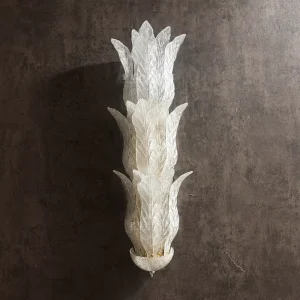 Natural Leaf Shape Handcrafted Glass Wall Lamp Long Vertical LED Wall Sconce for Master Bedroom Villa Foyer Wall Decor