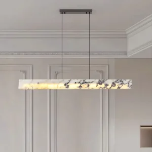 Natural Marble Long Strip Minimalist Chandeliers Hanging Lamp Adjustable Height Table Dining Bar Luxury Pendant Lights