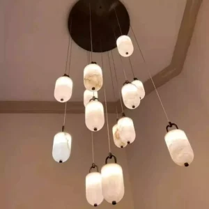 Natural Spanish Alabaster Chandelier Decor Pendant Light for Living Room Dining Room Staircase Hall Hotel & Homestay
