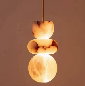 Natural Spanish Alabaster Pendant Light Modern Sculptural Stone Hanging Lamp Nordic Creative Geometric Chandelier for Project