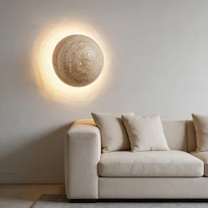 Natural Stone Decorative LED Wall Lamp Luxury Round Travertine Wall Light