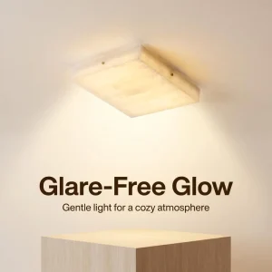 Natural Translucent Panel Rectangle Marble Flush Mount LED Iron Ceiling Lamp Ultra Thin Design 40cm Spanish Style for Bedroom