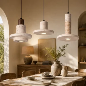 Natural Travertine Pendant Light Stone Dining Room Hanging Lamp for Hotel Restaurant Villa Interior Decor