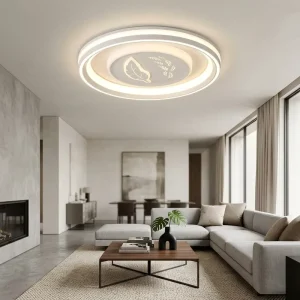 Natural Zhongshan Ceiling Fan Light with Artistic Leaf Pattern and Multi Ring LED Design for Modern Home Cooling and Lighting