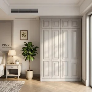 Neutral Tone Matte Wardrobe Closet Combined Top Cabinet Serviced Apartment Project Custom Bedroom Storage