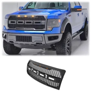 New Car Front Bumper Grill with LED Lights for Ford F150 Raptor Style ABS Matte Black Front Grille Upgrade