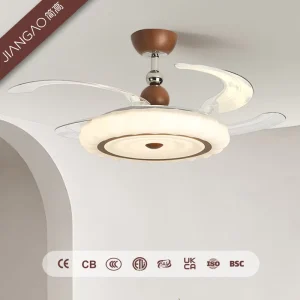 New Chinese Style Bamboo Pattern 42 Inch Retractable Ceiling Fan Light Dimmable LED Chandelier for Dining Room Home Decoration