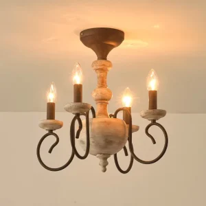 New Design Hotel Villa Bedside Living Room American Simple Modern Adjustable Height Pendants Light Iron Wood E14 Chandelier
