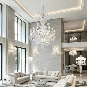 New Design K9 Crystal Hotel Lobby Villa High Ceiling Indoor Living Room Pendant Modern Hanging Chandelier Set