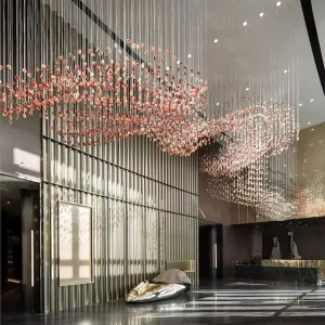 New Design Many Colors Glass Stone LED Pendant Light Custom Chandelier for Lobby