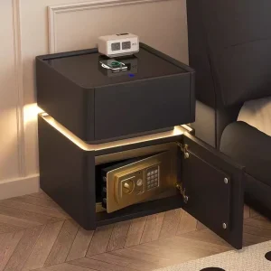 New Design Modern Bedside Table With Safe LED Lights USB Wireless Charging Bedroom Cabinet Furniture With Insurance