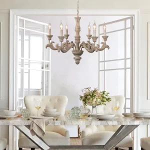 New Design Wood Chandelier for Living Room Vintage Style 6-light Pendant Light for Kitchen Room