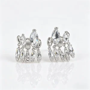New Luxury Fine S925 Silver Needle Baguette Zirconia Geometric Silver Plated Fashion Stud Earrings Silver Earrings Earrings