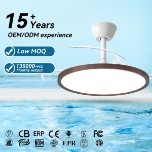 New Trend 42 Inch 85-265 Volt Retractable Led Ceiling Fan with Bladeless Led Lights and Remote Control for Living Room Wood