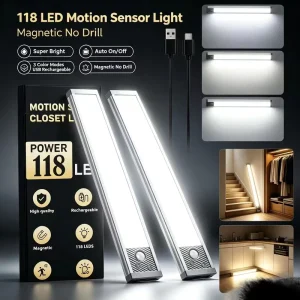 No Drilling Magnetic IP67 LED Motion Sensor Light Aluminum Dimmable USB Rechargeable Portable Hotel Cabinet Lamp Closet
