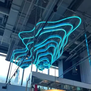 Nordic Art Custom Curved LED Pendant Lamp Large Wave Chandelier for Hotel Lobby Shopping Mall High Ceiling Decoration Light