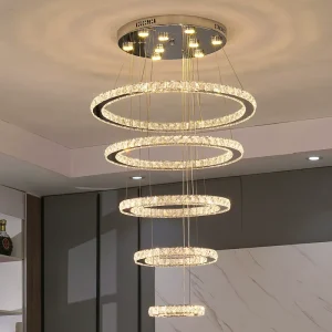Nordic Circular Pendant Creative LED Ring Chandelier for Hotel Lobby High Ceiling Home Restaurant