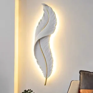 Nordic Creative Feather LED Wall Lamp for Living Room Bedroom Bed Decorative Lights Resin Body Recessed Installation