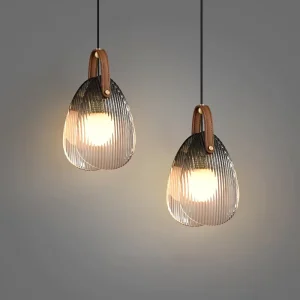 Nordic Design Glass Pendant Light With Copper and Leather Chandelier for Bedroom Living Room Kitchen Island Farmhouse