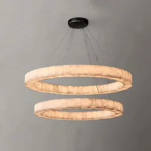 Nordic Double Ring Alabaster Chandelier LED Marble Pendant Light for Villa Living Dining Bedroom Corridor Decor