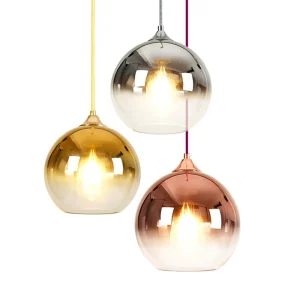 Nordic Glass Ball Pendant Light Gradient Bronze Gold Silver Light Fixture Dinning Table Bedside Wire Chandelier
