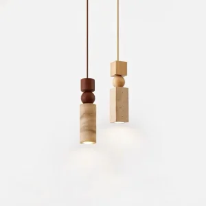 Nordic High end Wooden Stone LED Chandelier Pendant Light 3500K 5000K Color Temperature for Bedroom Living Room