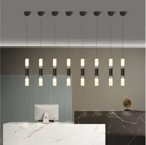 Nordic LED Linear Pendant Light Dining Bar Table Bubble Frosted Aluminum Long Shape Hanging Chandelier for Restaurant