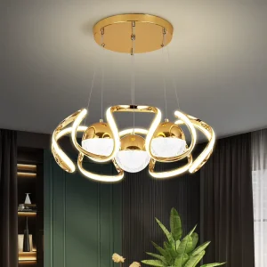 Nordic LED Pendant Chandelier Gold Aluminum Glass CE RoHS Dimmable Hotel Lobby Industrial Stripe Light