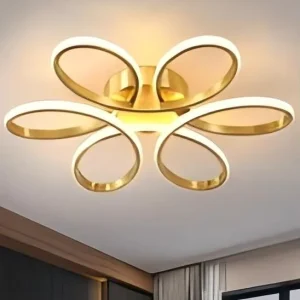 Nordic Light Luxury Flower Ceiling Lamp Golden Warm and Romantic Linear Luminous Led Bedroom Ceiling Lighting
