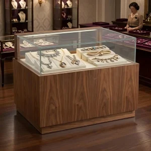 Nordic Light Luxury Solid Wood Clear Tempered Glass Commercial Showroom Countertop Showcase Box Jewelry Display Case