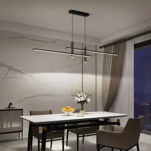 Nordic Linear Dining Pendant Lights Modern Simple Living Room Study Geometric Hanging Lighting Premium Black Iron Chandelier