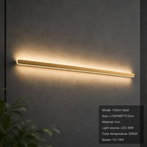 Nordic Linear LED Wall Sconce Gold Iron Long Strip Lamp 60cm 80cm 100cm 120cm High CRI90 Dimmable for TV Backdrop and Staircase