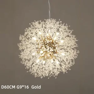 Nordic Luxury Dandelion Crystal Chandelier with Golden Chrome Metal Lamp Body LED Pendant Light for Hotel Lobby Wedding Hall