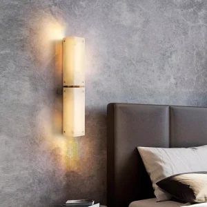 Nordic Luxury Linear Wall Light in Spanish Marble & Alabaster Designer Background Sconce for Hotel & Villa Project Lighting