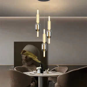 Nordic Luxury Minimalist LED Glass Chandelier Pendant Light for Living Room Hotel Restaurant Cafe Bar Round Dining Table