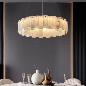 Nordic Luxury White Marble Round LED Pendant Light Suspension Chandelier 90 260V Voltage 1 Year Warranty Villa Lighting Fixtures
