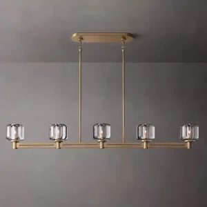 Nordic Minimalist Gold Linear Pendant Lighting for Living Room Restaurant Villa Contemporary Long Crystal Chandelier