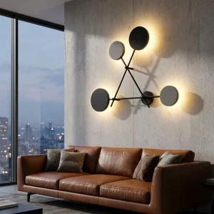 Nordic Minimalist LED Wall Lamp Geometric 4 Round Heads Halo Glow Black Iron Art Sconce for Bedroom Living Room Hallway Decor