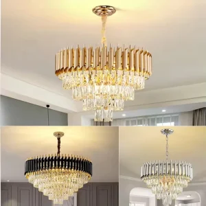 Nordic Modern Crystal Chandelier Large Ceiling Pendant Lights with Adjustable Height for High Ceilings