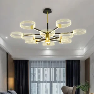 Nordic Modern Iron Acrylic Hanging LED Chandelier Pendant Lights with Adjustable Color Temp for Living Room Bedroom