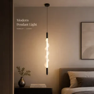 Nordic Modern Linear Vertical LED Pendant Lights Luxury Hollow Mesh Curve Rustic Chandelier for Living Room Bedroom Nightstand